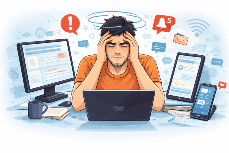 Fatigue mentale liée à un excès d’écran chez un adulte travaillant sur ordinateur